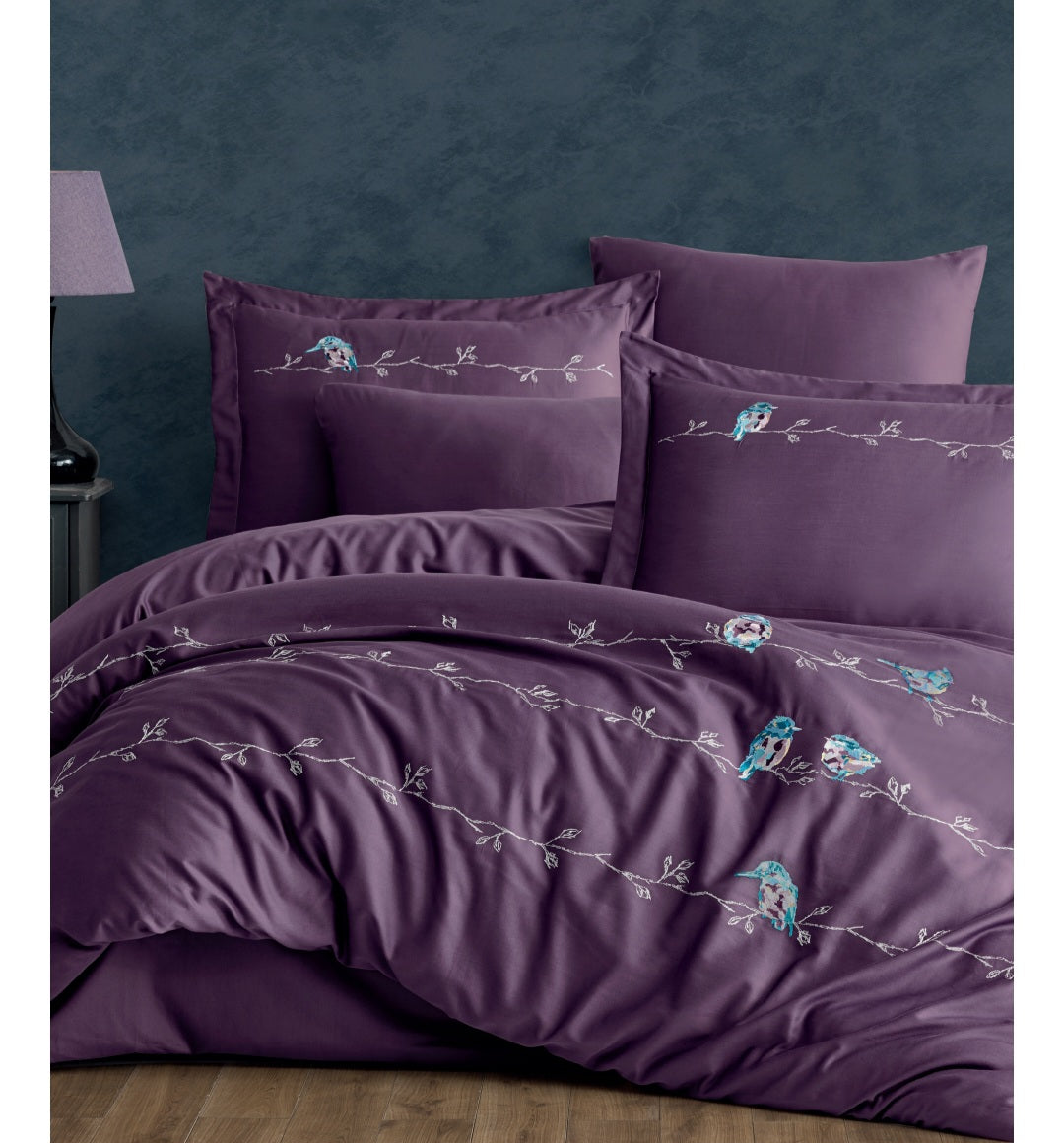 Vogel murdum - Cotton Satin Embroidered Duvet Cover Set Double
